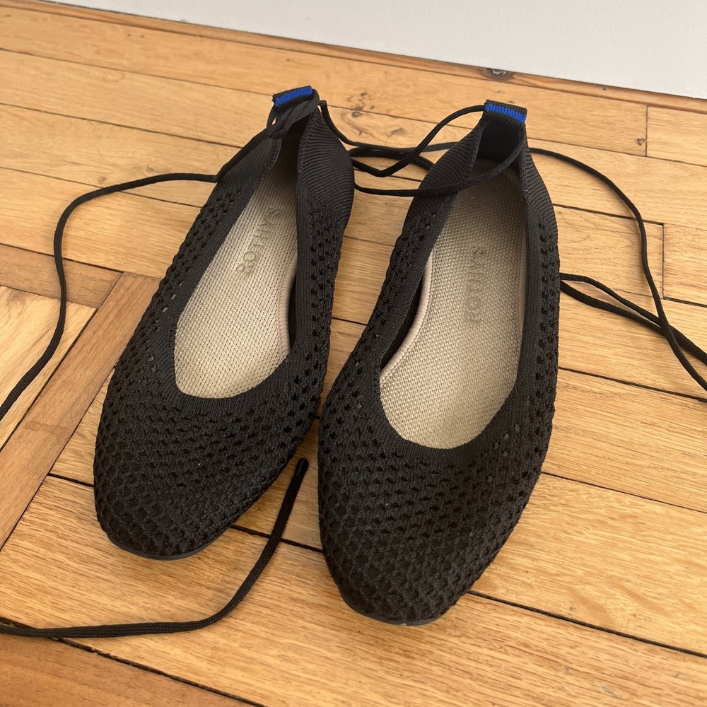 Rothy's Black Lace Up Perforated Flats